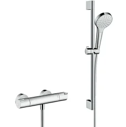 Hansgrohe Set de douche Croma Select S 110 1jet / Unica'Crometta 0,65m + Mitigeur thermostatique de Douche, Chrome (13211000-Crometta3)* Colonne De Douche Sans Robinetterie