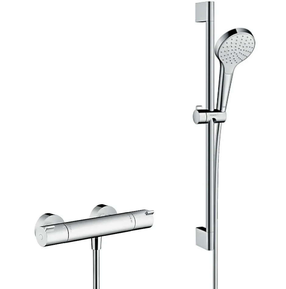 Hansgrohe Set de douche Croma Select S 110 1jet / Unica'Crometta 0,65m + Mitigeur thermostatique de Douche, Chrome (13211000-Crometta3)* Colonne De Douche Sans Robinetterie