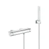 Grohe Set de douche Mitigeur thermostatique Grohtherm + Douchette Stick 1 jet, support mural, flexible, Chrome (34169001-CUBESTICK)