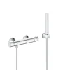 Grohe Set de douche Mitigeur thermostatique Grohtherm + Douchette Stick 1 jet, support mural, flexible, Chrome (34558000-CUBESTICK)