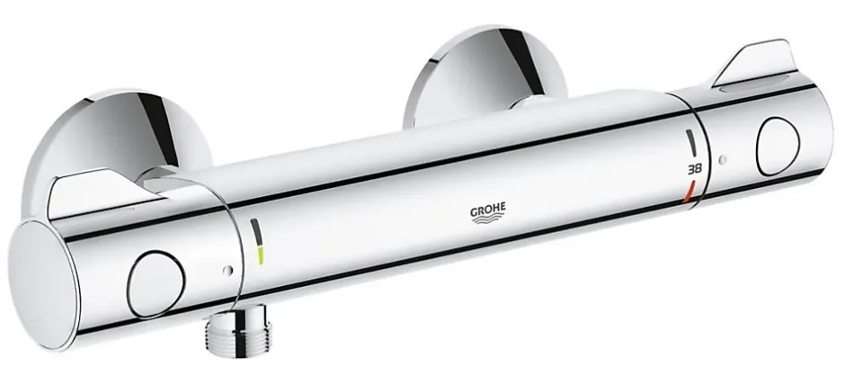 Grohe Set de douche Mitigeur thermostatique Grohtherm + Douchette Stick 1 jet, support mural, flexible, Chrome (34558000-CUBESTICK)