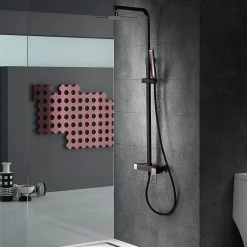 Imex Products Set de douche noir et or rose en acier et laiton avec souffle extra plat 20x20 cm* Colonne De Douche Mécanique