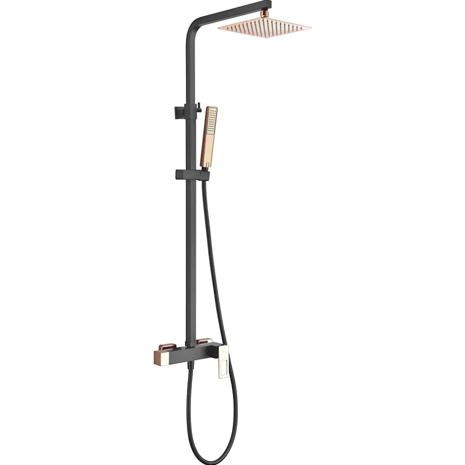 Imex Products Set de douche noir et or rose en acier et laiton avec souffle extra plat 20x20 cm* Colonne De Douche Mécanique