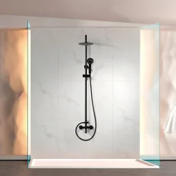 Imex Products Set douche monocommande noir mat en acier et laiton pommeau extraplat anticalcaire