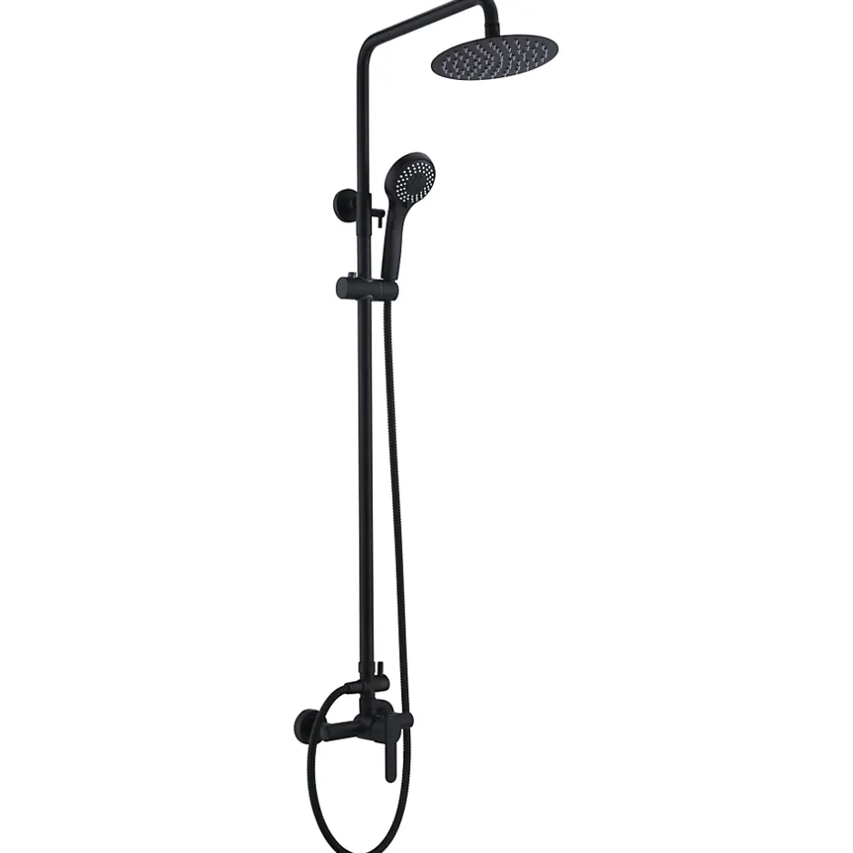 Imex Products Set douche monocommande noir mat en acier et laiton pommeau extraplat anticalcaire