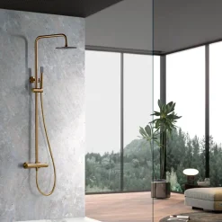 Imex Products Set douche thermostatique or acier et laiton PVD avec douchette extensible anticalcaire
