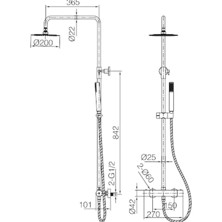 Imex Products Set douche thermostatique or acier et laiton PVD avec douchette extensible anticalcaire