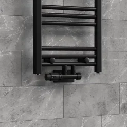 Luxebath Set vanne thermostatique mural noir pour radiateur de salle de bain à raccord central