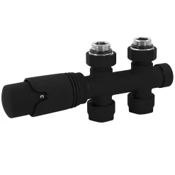Luxebath Set vanne thermostatique passage noir pour radiateur de salle de bain à raccord central