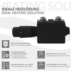 Luxebath Set vanne thermostatique universel noir pour radiateur de salle de bain à raccord central* Sèche-Serviettes Eau Chaude