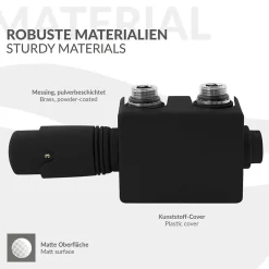 Luxebath Set vanne thermostatique universel noir pour radiateur de salle de bain à raccord central* Sèche-Serviettes Eau Chaude
