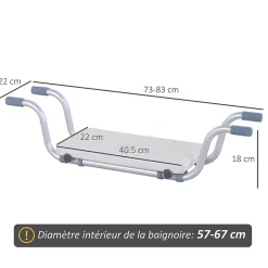 Homcom Siège de baignoire - siège de bain suspendu réglable - tabouret de salle de bain - dim. 71-81L x 22l x 18H cm - alu. HDPE blanc* Siège De Douche
