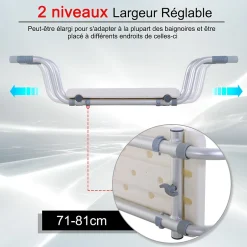 Homcom Siège de baignoire - siège de bain suspendu réglable - tabouret de salle de bain - dim. 71-81L x 22l x 18H cm - alu. HDPE blanc* Siège De Douche
