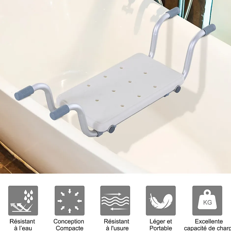 Homcom Siège de baignoire - siège de bain suspendu réglable - tabouret de salle de bain - dim. 71-81L x 22l x 18H cm - alu. HDPE blanc* Siège De Douche
