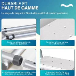 Dileci Siège de baignoire PMR adaptatif en largeur -
