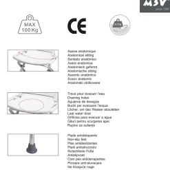 MSV Siège de douche ajustable pliable