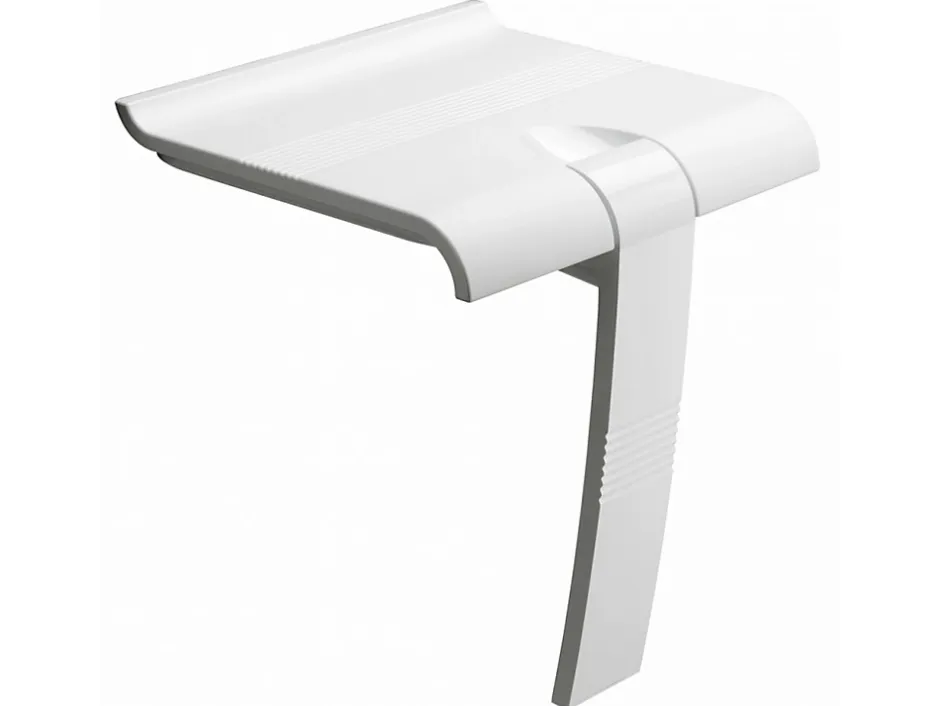 Pellet Siège de douche ARSIS escamotable avec béquille automatique - Assise blanche et piètement époxy blanc