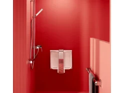 Pellet Siège de douche ARSIS escamotable avec béquille automatique - Assise blanche et piètement époxy blanc