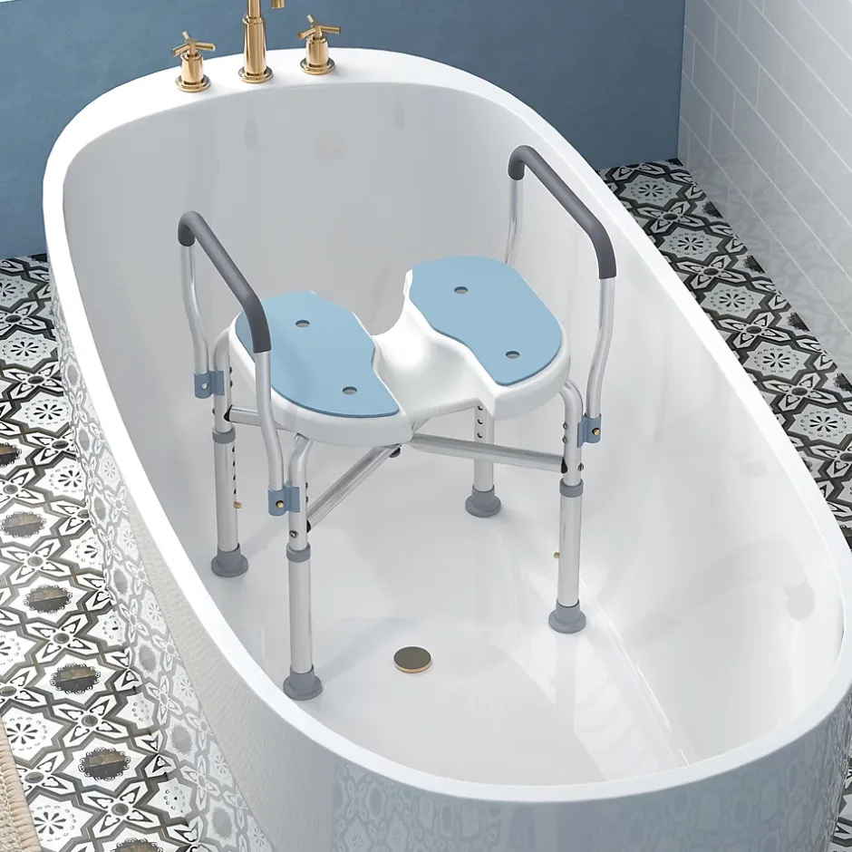 Homcom Siège de douche avec accoudoirs hauteur réglable antidérapant alu HDPE bleu balnc gris* Siège De Douche