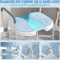 Homcom Siège de douche avec accoudoirs hauteur réglable antidérapant alu HDPE bleu balnc gris* Siège De Douche