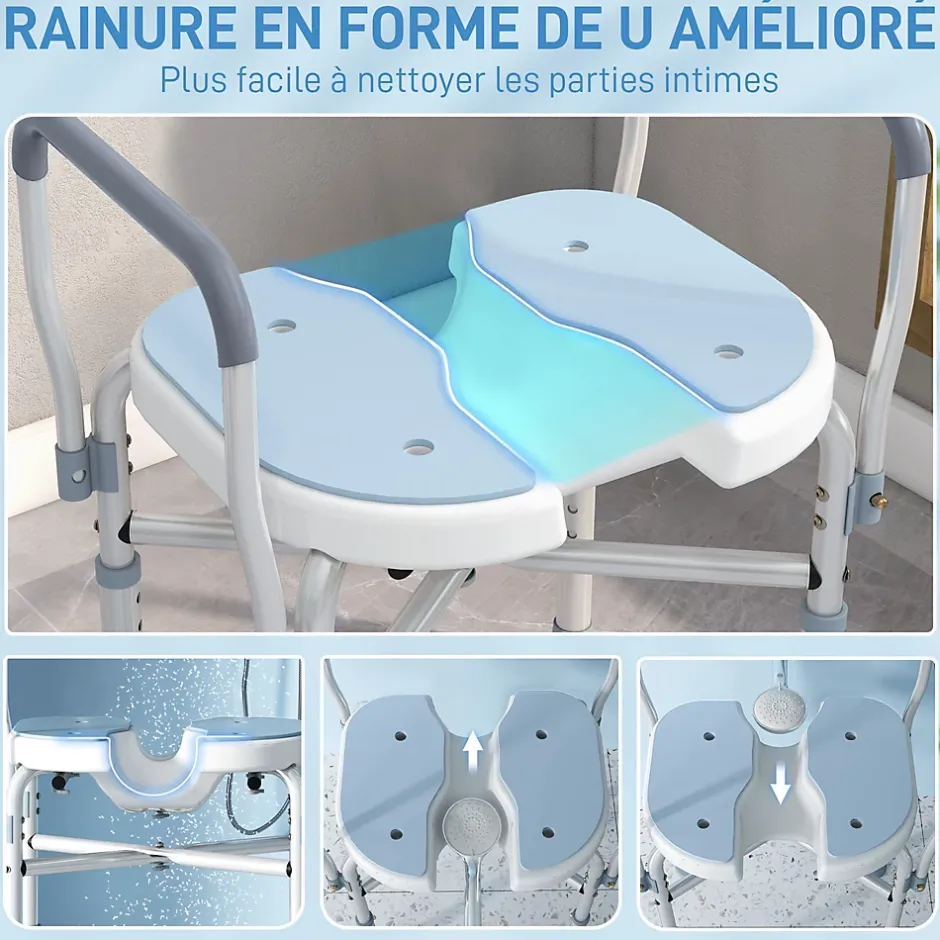 Homcom Siège de douche avec accoudoirs hauteur réglable antidérapant alu HDPE bleu balnc gris* Siège De Douche