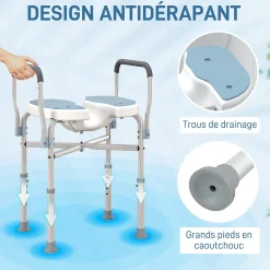 Homcom Siège de douche avec accoudoirs hauteur réglable antidérapant alu HDPE bleu balnc gris* Siège De Douche