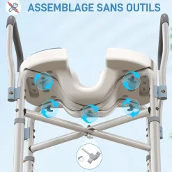 Homcom Siège de douche avec accoudoirs hauteur réglable antidérapant alu HDPE bleu balnc gris* Siège De Douche