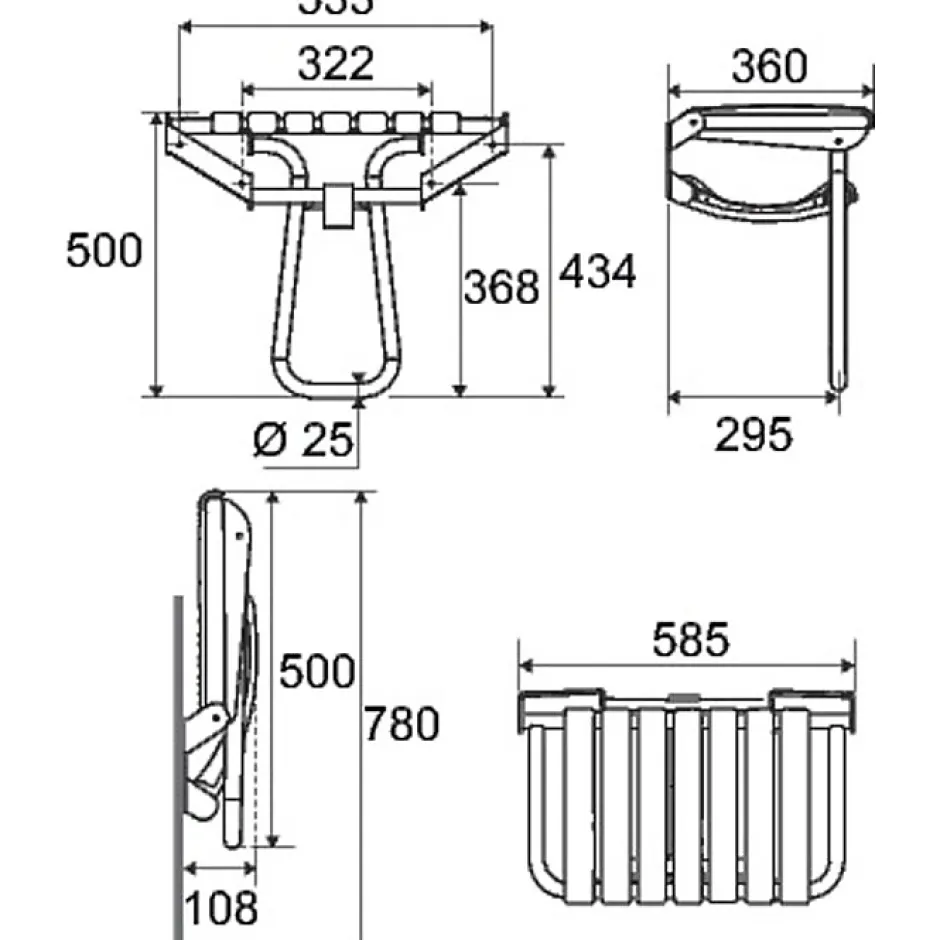 Pellet Siège de douche escamotable blanc - 360 x 580 x 500 mm - ASC* Siège De Douche