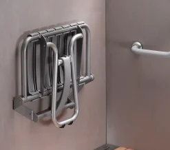 Godonnier Siège de douche large et pliable, aluminium avec lattes grises, l.58,5 x H.50 x P.36 cm,
