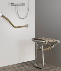 Godonnier Siège de douche pieds alu, assise polypropylène coloris taupe l.36,4 x P.38,2 x H.50 cm* Siège De Douche