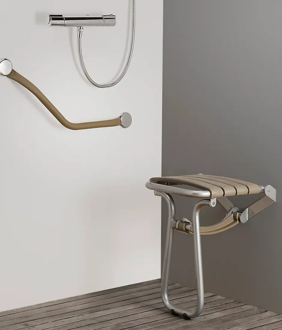 Godonnier Siège de douche pieds alu, assise polypropylène coloris taupe l.36,4 x P.38,2 x H.50 cm* Siège De Douche