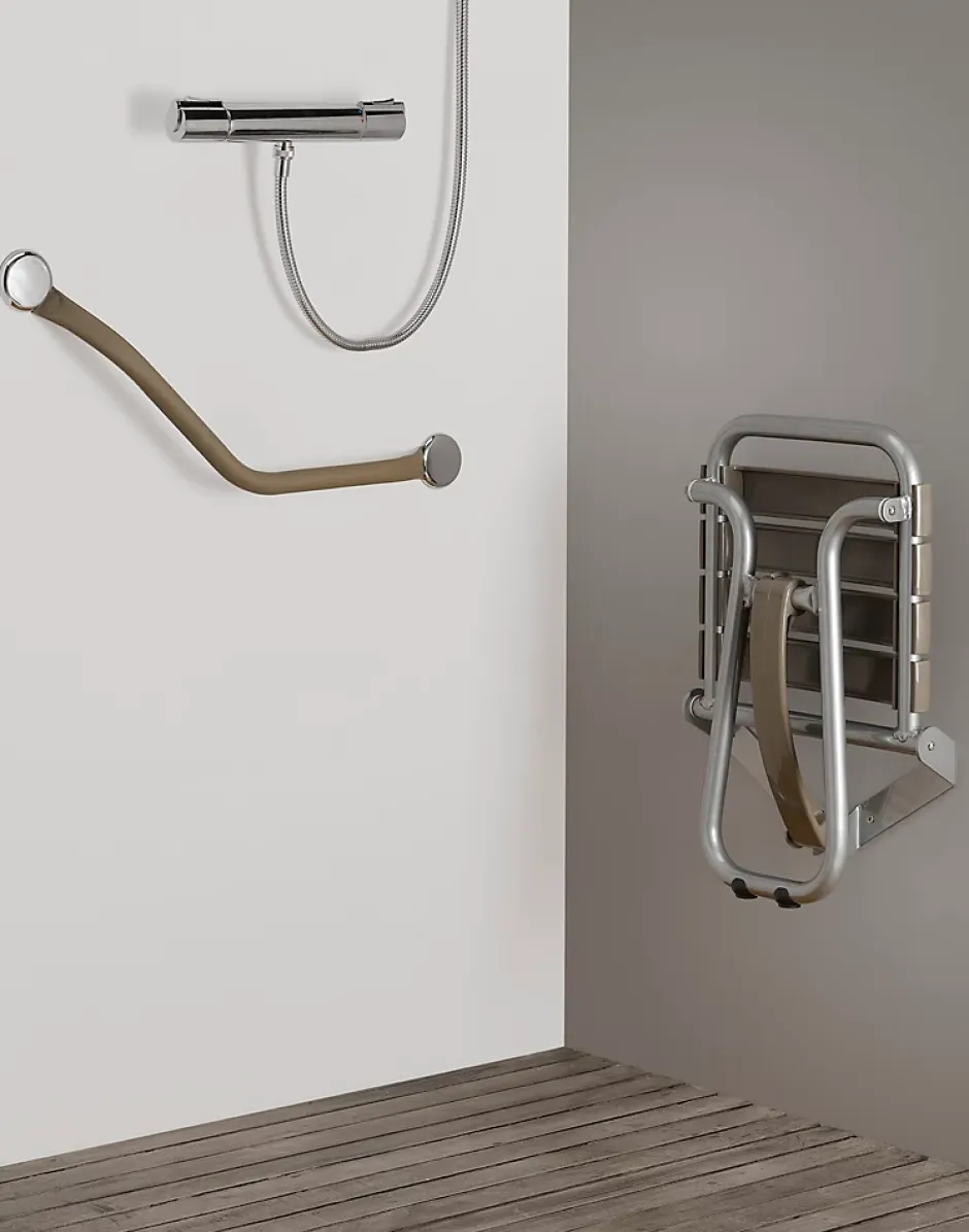 Godonnier Siège de douche pieds alu, assise polypropylène coloris taupe l.36,4 x P.38,2 x H.50 cm* Siège De Douche