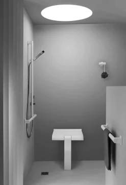Godonnier Siège de douche piètement alu, assise polymère coloris blanc l.45 x P.44,2 x H.50 cm