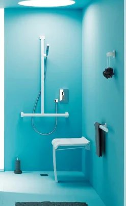 Godonnier Siège de douche piètement alu, assise polymère coloris blanc l.45 x P.44,2 x H.50 cm