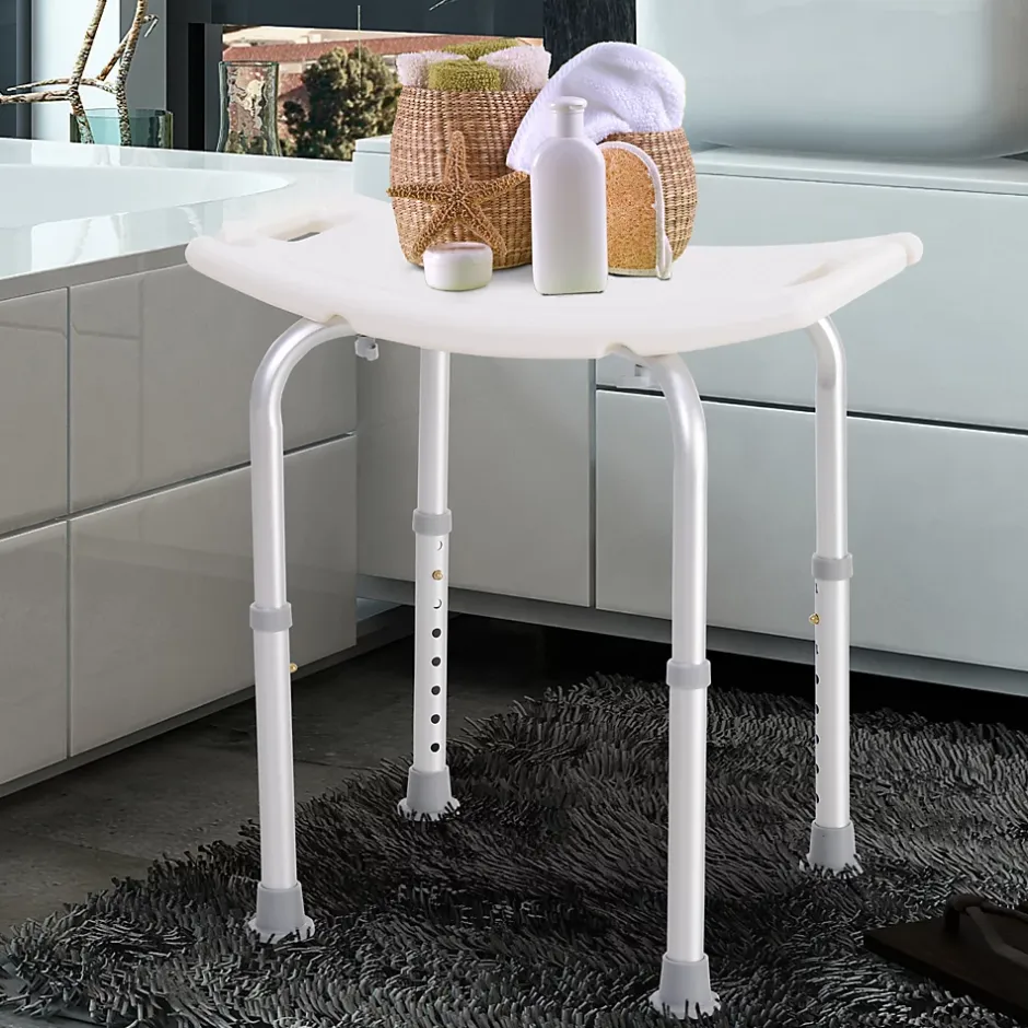 Homcom Siège de douche réglable en hauteur tabouret de douche ergonomique pieds antidérapants charge max. 136 Kg alu HDPE blanc