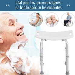 Homcom Siège de douche réglable en hauteur tabouret de douche ergonomique pieds antidérapants charge max. 136 Kg alu HDPE blanc