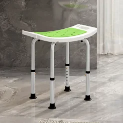 Homcom Siège de douche réglable en hauteur tabouret de douche ergonomique pieds antidérapants charge max. 135 Kg alu HDPE blanc vert* Siège De Douche
