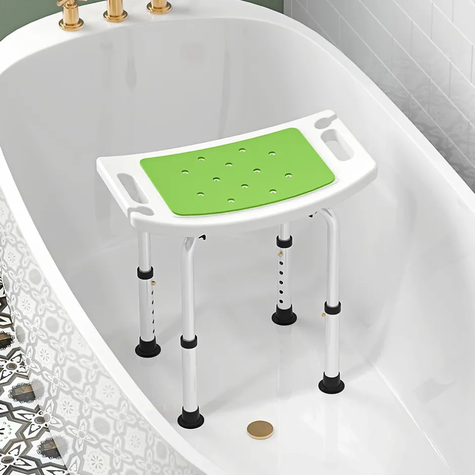 Homcom Siège de douche réglable en hauteur tabouret de douche ergonomique pieds antidérapants charge max. 135 Kg alu HDPE blanc vert* Siège De Douche
