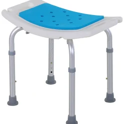 Homcom Siège de douche réglable en hauteur tabouret de douche ergonomique pieds antidérapants charge max. 135 Kg alu HDPE blanc bleu
