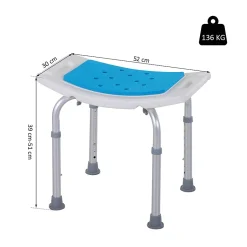 Homcom Siège de douche réglable en hauteur tabouret de douche ergonomique pieds antidérapants charge max. 135 Kg alu HDPE blanc bleu