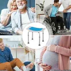 Homcom Siège de douche réglable en hauteur tabouret de douche ergonomique pieds antidérapants charge max. 135 Kg alu HDPE blanc bleu