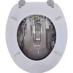 Helloshop26 Siège de toilette abattant avec couvercle mdf