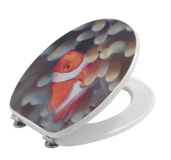 Kiamami Valentina Siège De Toilette En Mdf Avec Surface Décorée Par Une Représentation 3D D'un Aquarium