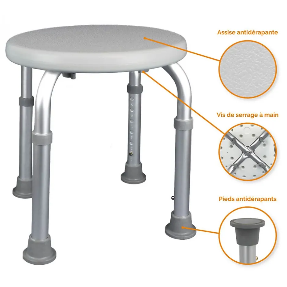 Linxor Siège, tabouret de douche rond réglable en hauteur - Blanc - Vivezen* Siège De Douche