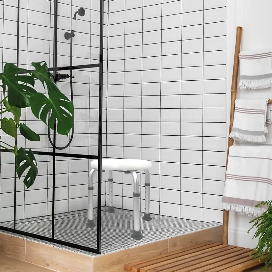 Linxor Siège, tabouret de douche rond réglable en hauteur - Blanc - Vivezen* Siège De Douche