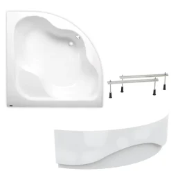 Siko 150 x 150 cm Synthia Plus baignoire d'angle + tablier + pieds, Acrylique, Gauche et Droite, Blanc (SY1500PLUS-SET1)