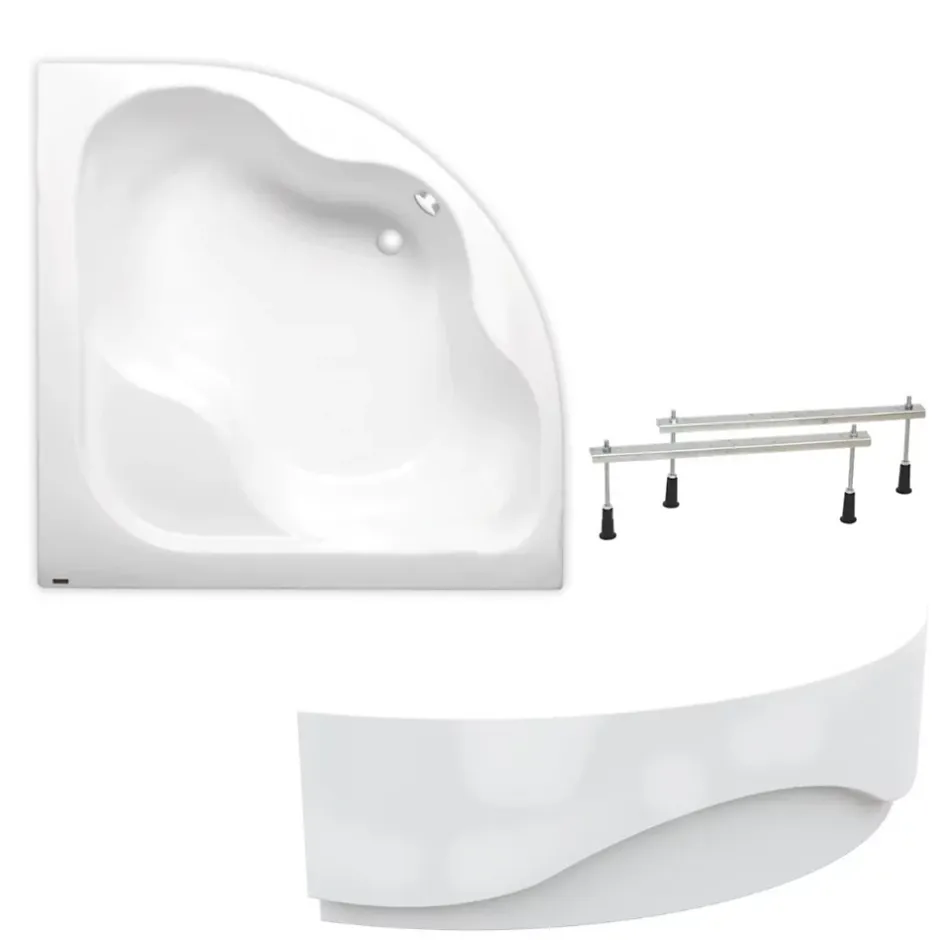 Siko 150 x 150 cm Synthia Plus baignoire d'angle + tablier + pieds, Acrylique, Gauche et Droite, Blanc (SY1500PLUS-SET1)
