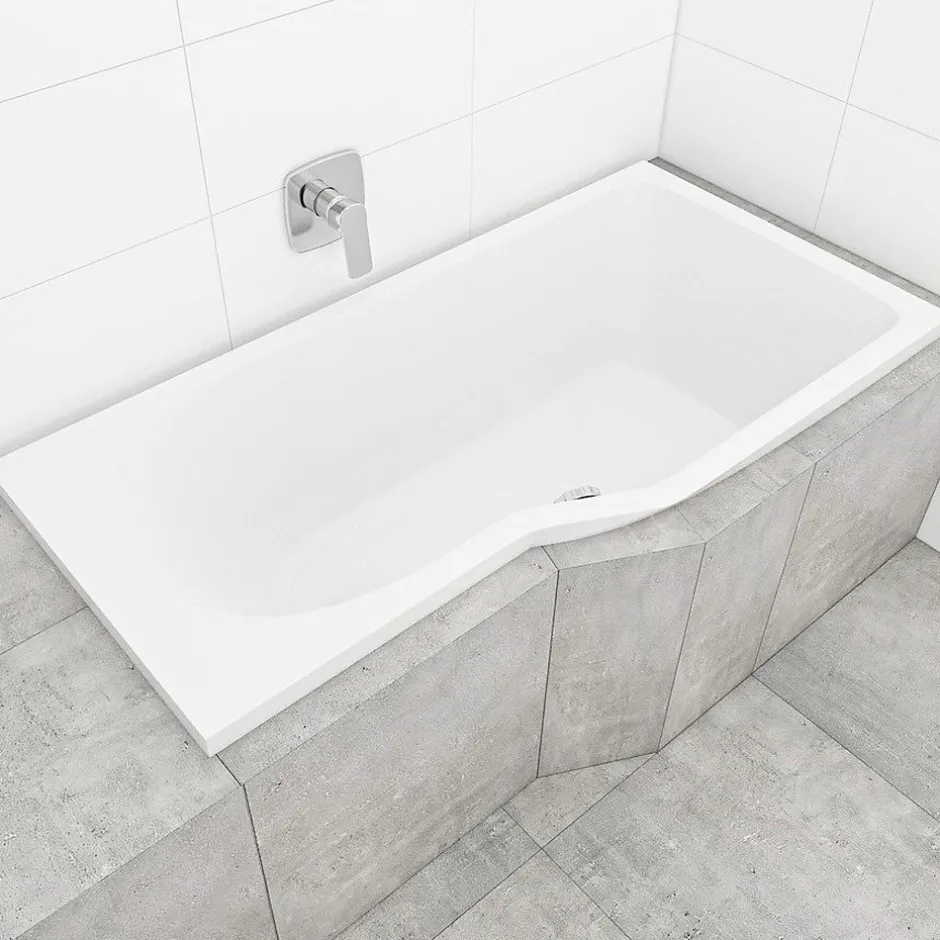 Siko 160x80 cm Beata Plus baignoire bain douche asymétrique en acrylique positionnement droite, sans pieds, blanc (BE1600PPLUS)* Baignoire Droite