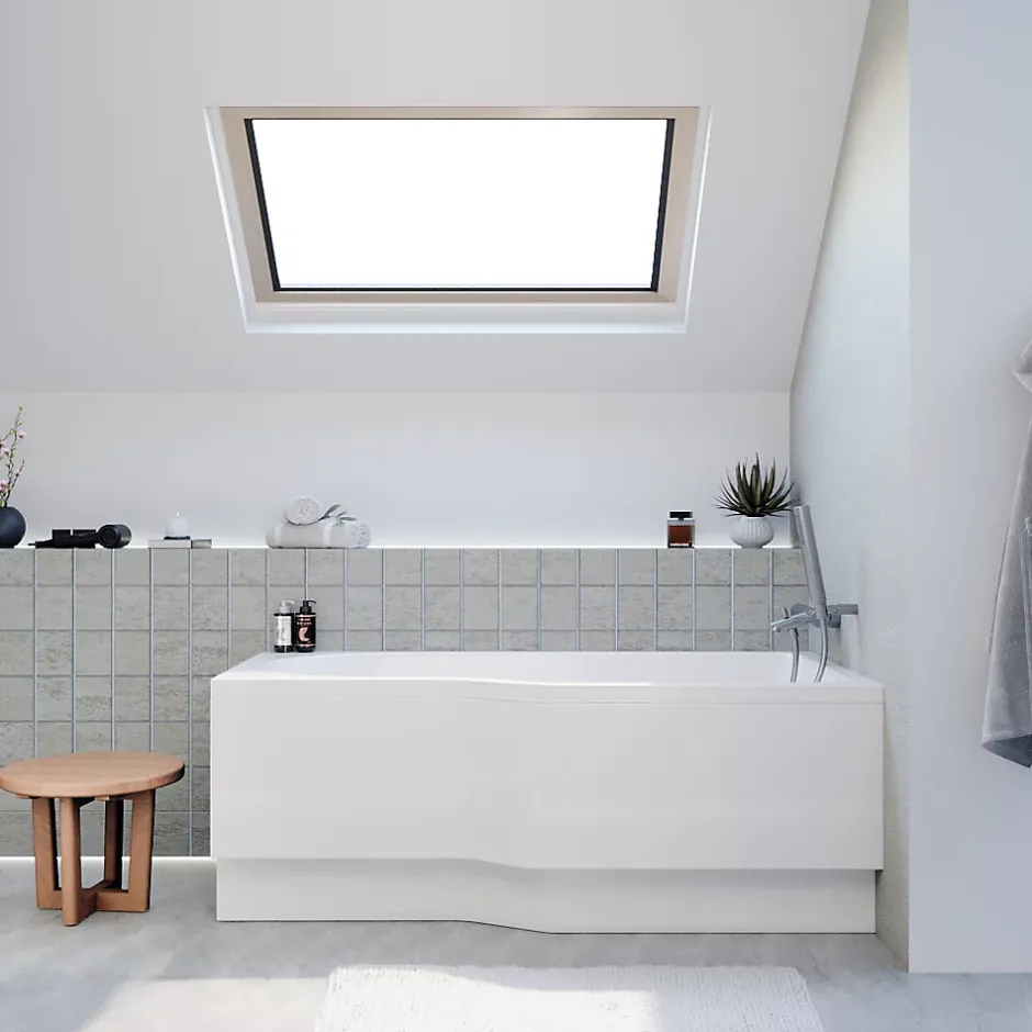 Siko 160x80 cm Beata Plus baignoire bain/douche asymétrique en acrylique, droite + tablier 160 cm + pieds, blanc