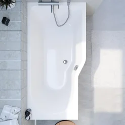 Siko 160x80 cm Beata Plus baignoire bain/douche asymétrique en acrylique, droite + tablier 160 cm + pieds, blanc